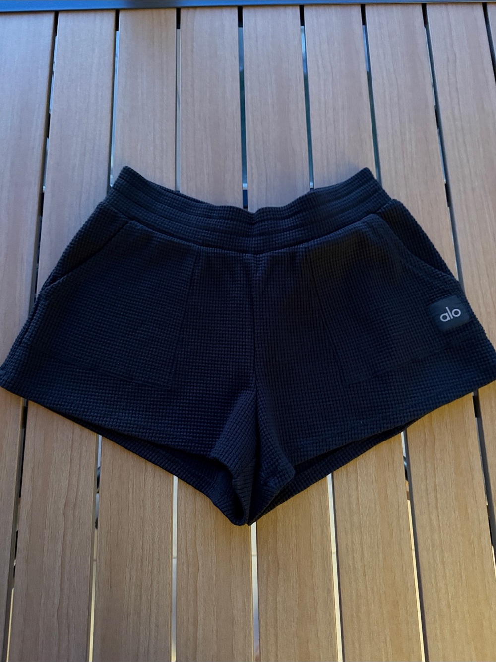 ALO Yoga Black Waffle-Knit Shorts